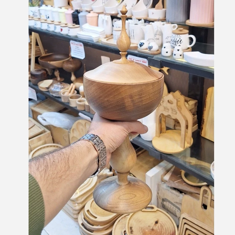 ظرف شکلات پایه دار بلند چوب گردو