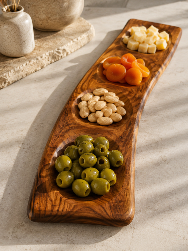 سینی مزهخوری رومیزی چوب گرد 16*82 روستیک چوب طبیعی