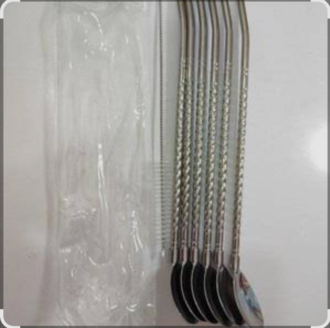 نی قاشق دار استیل یونیک 6 عددی همراه نی شور