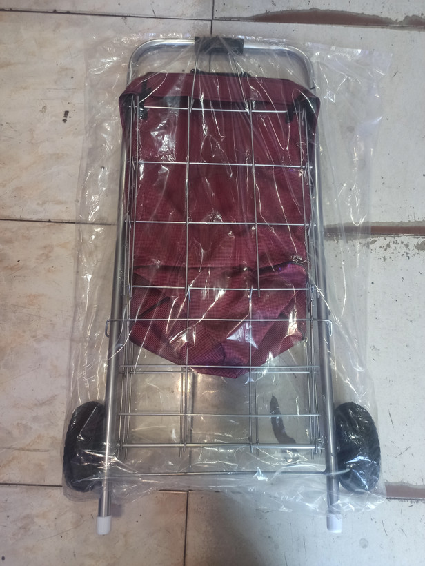 سبد خرید چرخ دار پارچه برزنتی کیفیت عالی اندازه تاشده طول 98*39