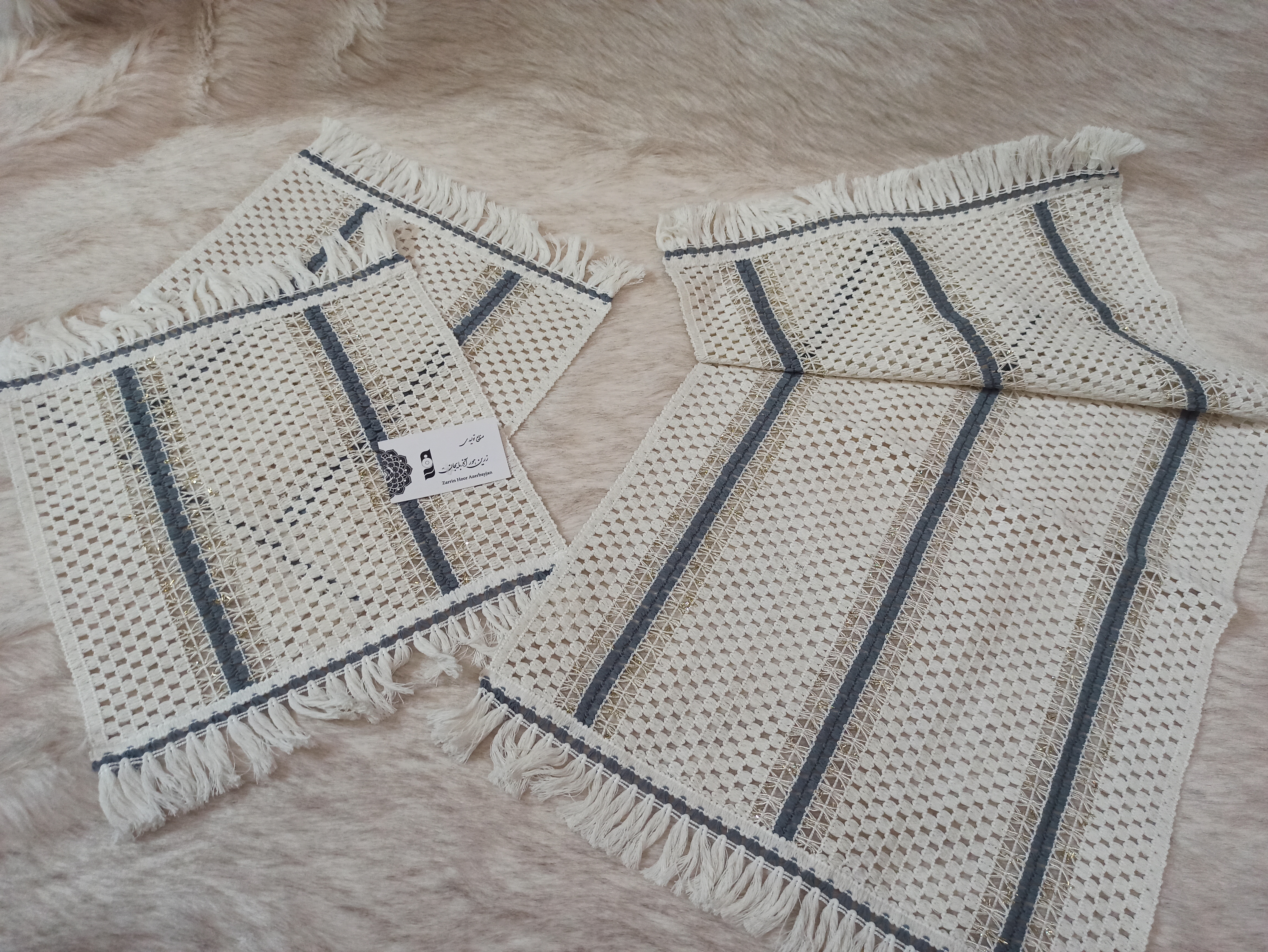رومیزی مکرومه ترند  مینیمال3 تکه اندازه میز عسلی 30*30حلو مبلی 77*40