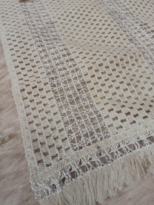رومیزی مکرومه ترند مینیمال3 تکه اندازه میز عسلی 30*30حلو مبلی 77*40