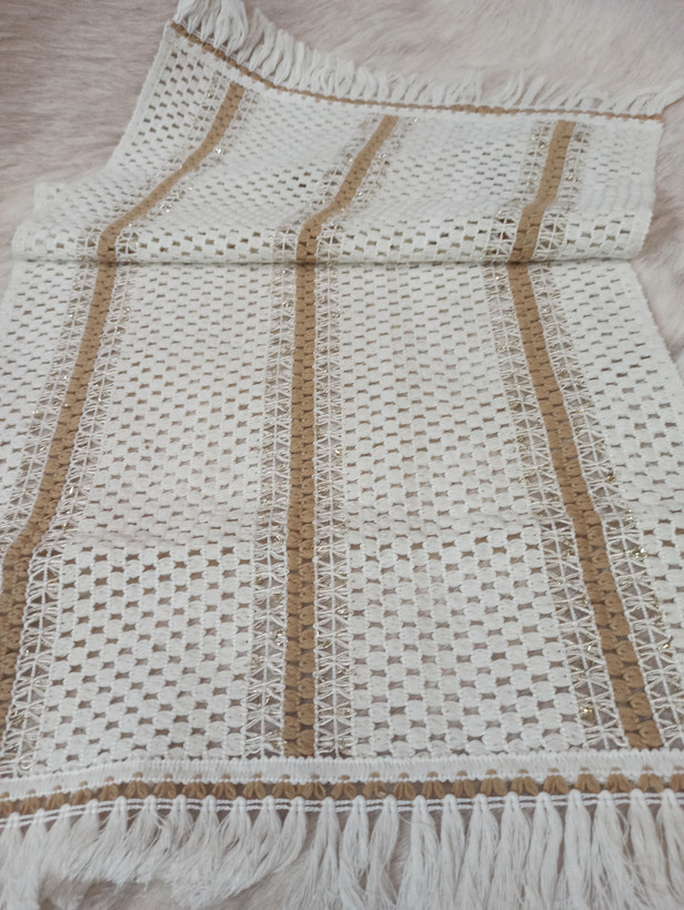 رومیزی مکرومه ترند مینیمال3 تکه اندازه میز عسلی 30*30حلو مبلی 77*40